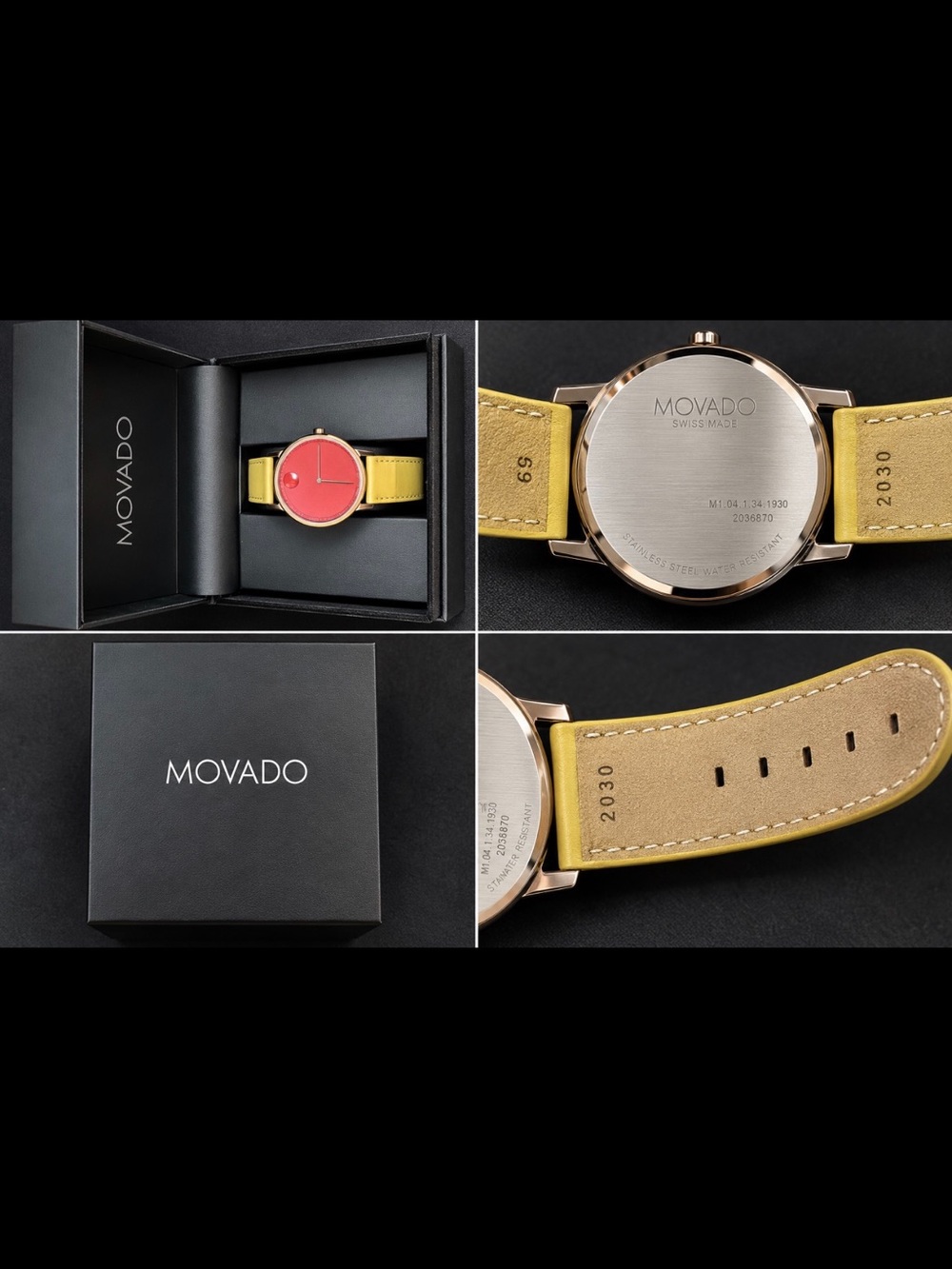 Movado Men's Red Dial with Yellow Leather Strap Watch